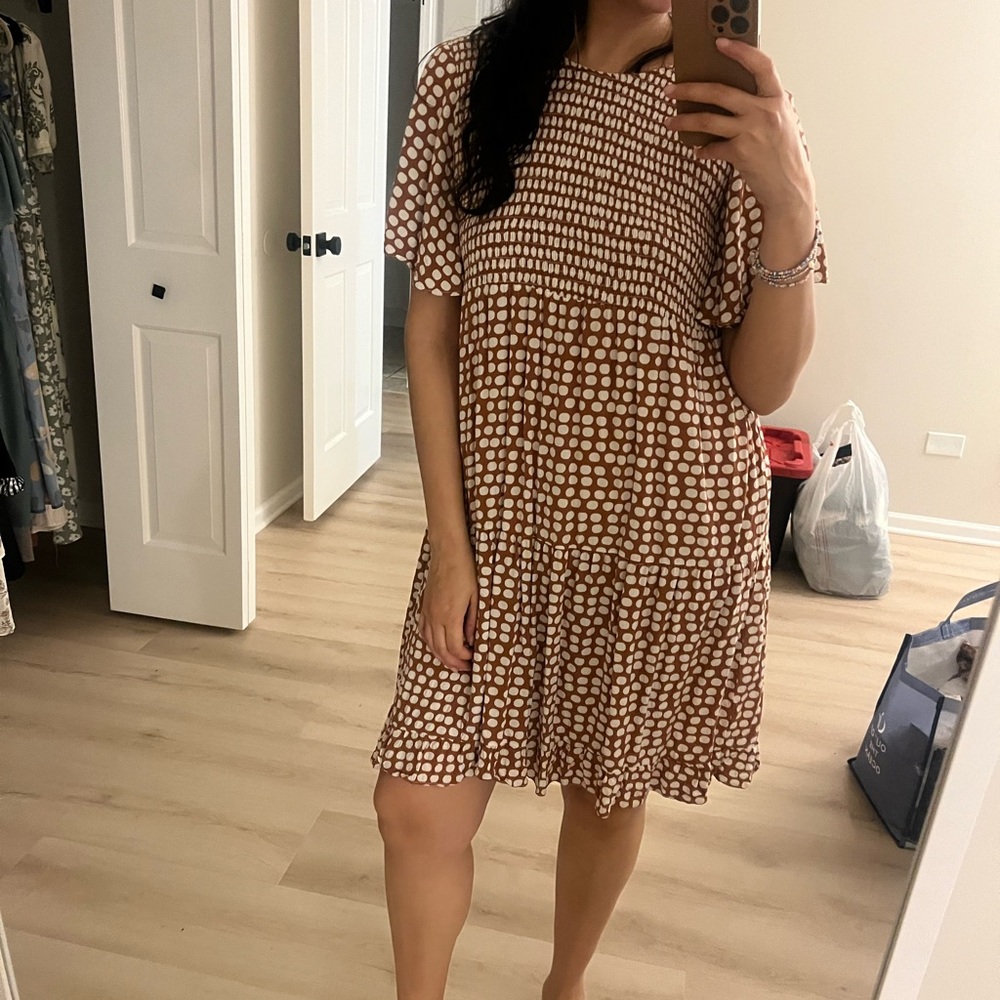 Shop Stevie Brown and White Mini Dress